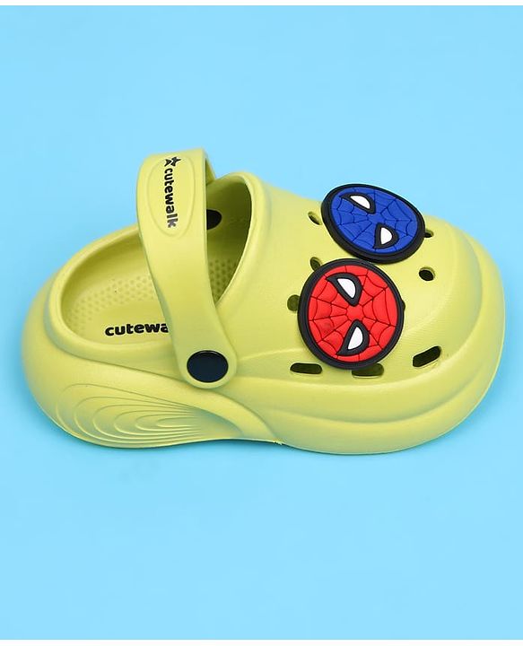 Cute Walk by Babyhug Marvel Back Strap Closure Clogs With Spider-Man Applique - Lime Green