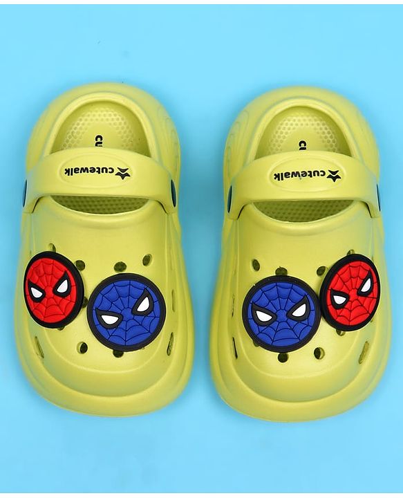Cute Walk by Babyhug Marvel Back Strap Closure Clogs With Spider-Man Applique - Lime Green