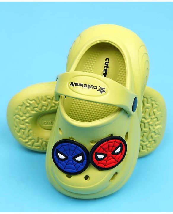 Cute Walk by Babyhug Marvel Back Strap Closure Clogs With Spider-Man Applique - Lime Green