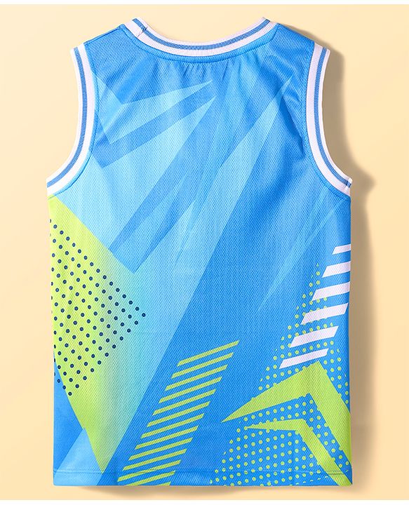Pine Active Knit Sleeveless Printed Basketball T-Shirt & Shorts Set - Blue