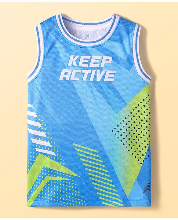 Pine Active Knit Sleeveless Printed Basketball T-Shirt & Shorts Set - Blue