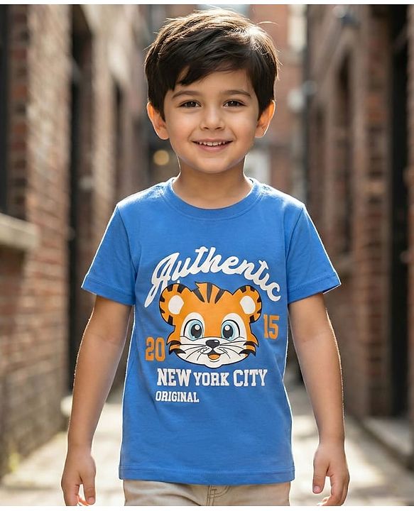 Babyhug Cotton Knit Half Sleeves T-Shirt With Animal & Sport Theme Print - Blue