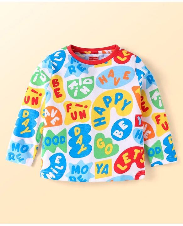 Babyhug Cotton Knit Full Sleeves Co-rds Night Suit with Text Print - Blue