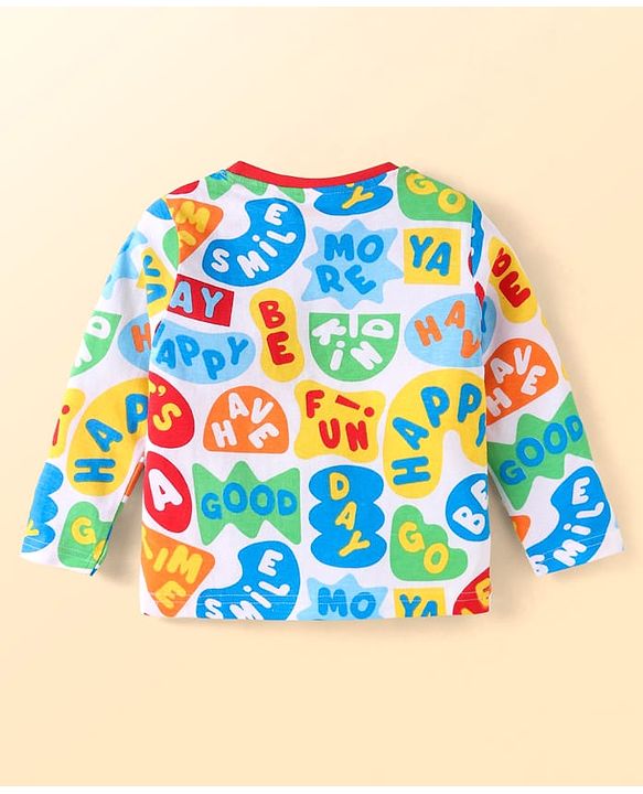 Babyhug Cotton Knit Full Sleeves Co-rds Night Suit with Text Print - Blue