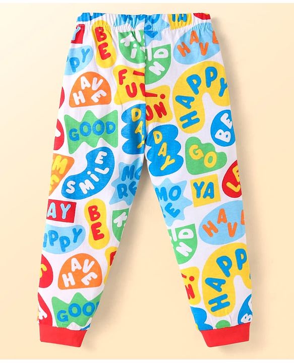 Babyhug Cotton Knit Full Sleeves Co-rds Night Suit with Text Print - Blue