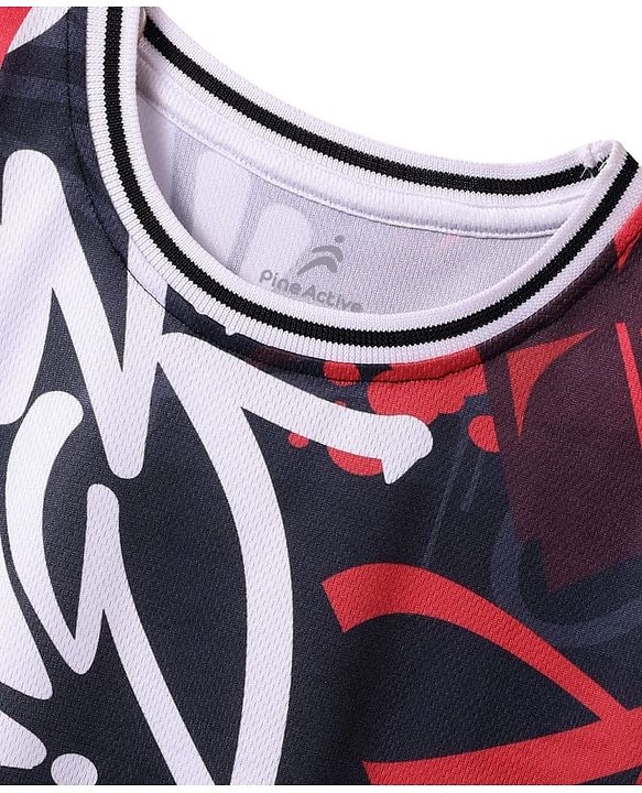 Pine Active Knit Half Sleeves Printed T-Shirt & Shorts - Black
