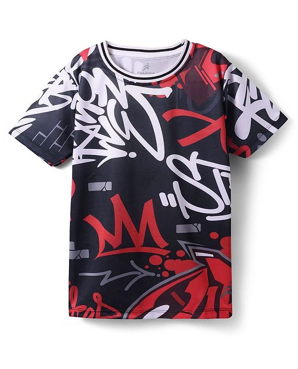 Pine Active Knit Half Sleeves Printed T-Shirt & Shorts - Black