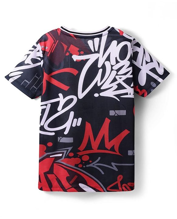 Pine Active Knit Half Sleeves Printed T-Shirt & Shorts - Black