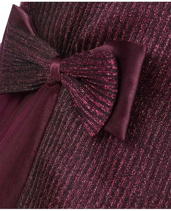 Pine Kids Woven Sleeveless Textured Party Dress with Bow Applique - Wine