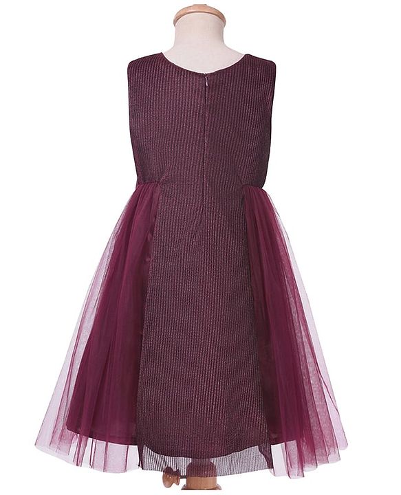 Pine Kids Woven Sleeveless Textured Party Dress with Bow Applique - Wine