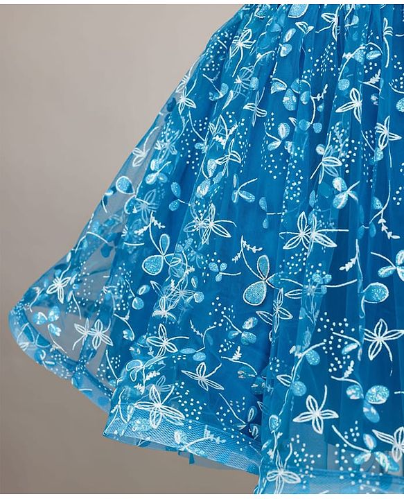 Pine Kids Woven Cold Shoulder Sleeves Party Dress With Floral Print - Blue