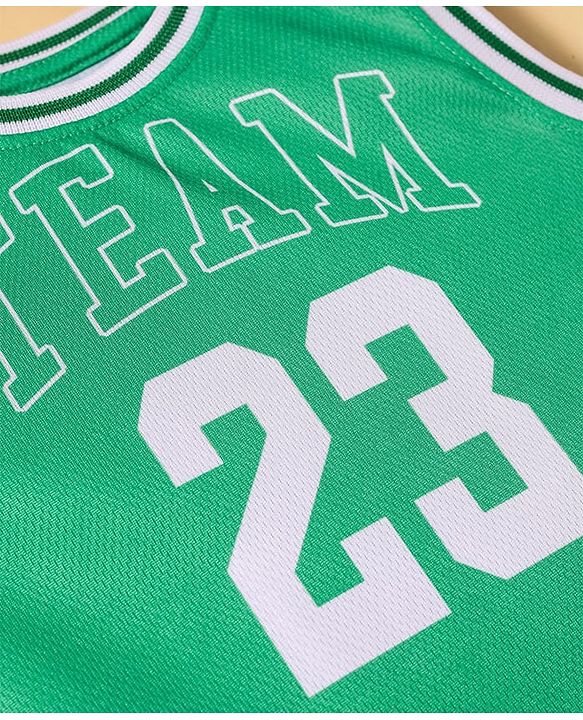 Pine Active Knit Sleeveless Number Printed Basketball T-Shirt & Shorts Set - Green