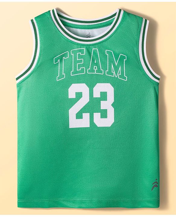 Pine Active Knit Sleeveless Number Printed Basketball T-Shirt & Shorts Set - Green