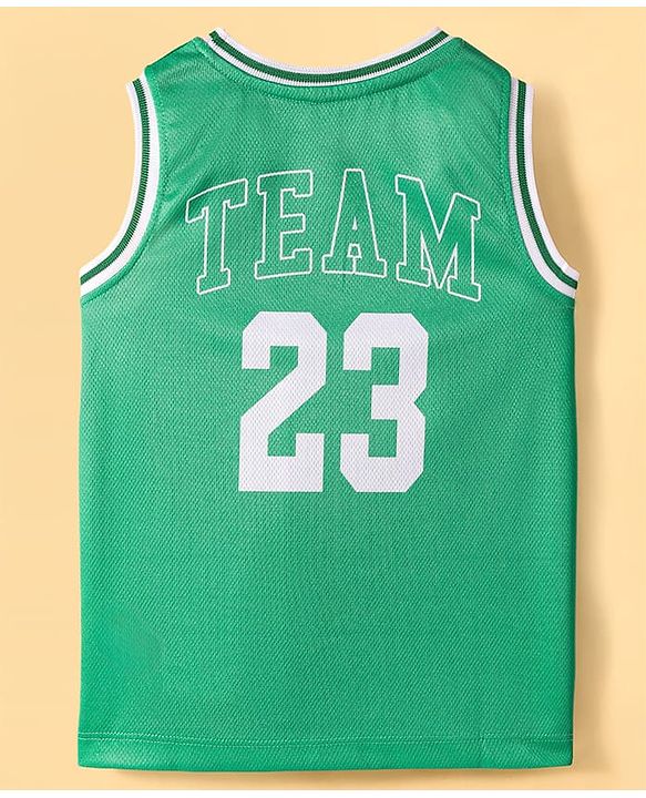 Pine Active Knit Sleeveless Number Printed Basketball T-Shirt & Shorts Set - Green