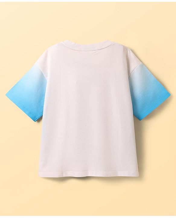 Pine Kids Marvel Terry Knit Half Sleeves Oversized Drop Shoulder Ombre Effect T-Shirt With Avengers Captain America Graphics - Light Blue