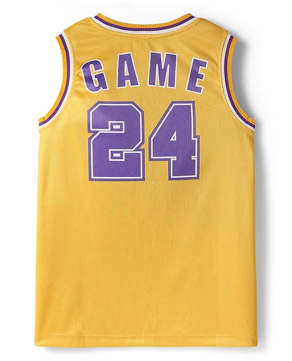 Pine Active Sleeveless Basketball T-Shirt & Short With Game Print - Yellow