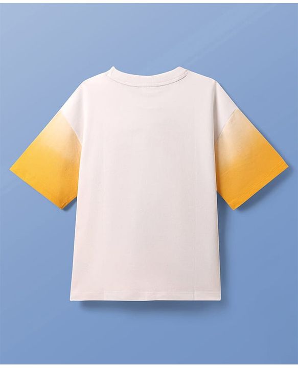 Pine Kids Marvel Terry Knit Half Sleeves Oversized Drop Shoulder Ombre Effect T-Shirt With Avengers Iron Man Graphics -Yellow & White