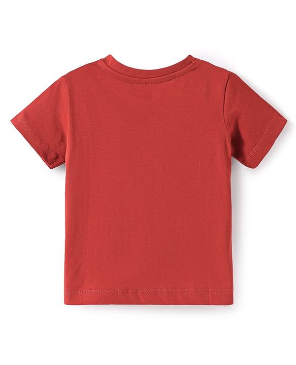 Babyhug Single Jersey Knit Half Sleeves T-Shirt & Shorts Set with Animal Print & Text - Red & Grey