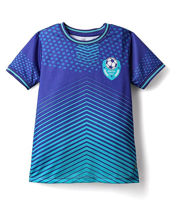 Pine Active Half Sleeves T-Shirt With Shorts Set With Football Print - Blue