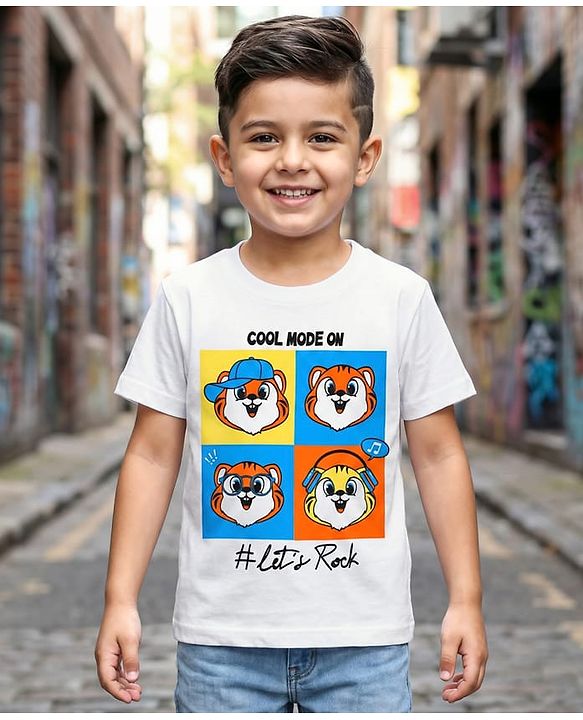 Babyhug Cotton Knit Half Sleeves T-shirt With Animal Print - White