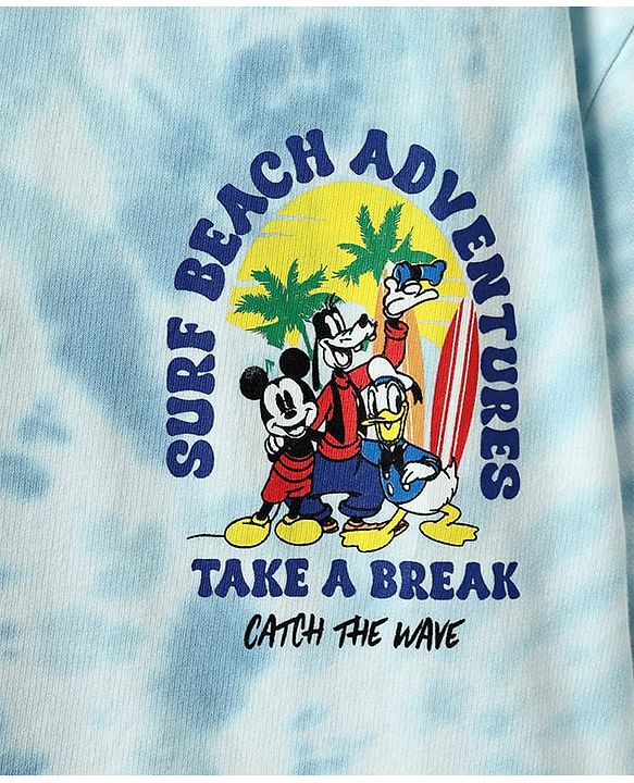 Pine Kids Disney Terry Knit Half Sleeves Oversized And Drop Shoulder Tie And Dye T-Shirt With Front And Back Mickey Mouse And Family Graphics -