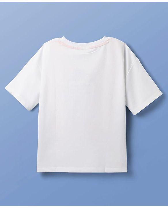 Pine Kids Marvel Terry Knit Half Sleeves Oversize And Drop Shoulder T-Shirt With Mickey Mouse Graphics And Reversible Pocket Detailing - White
