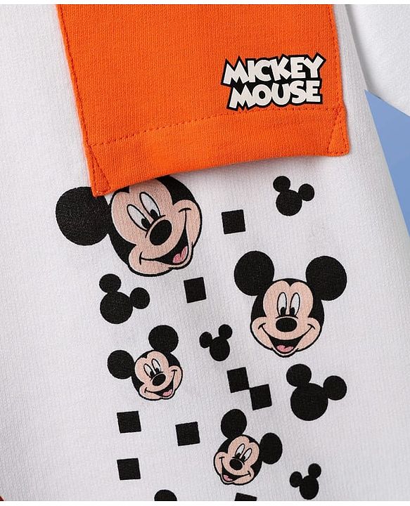 Pine Kids Marvel Terry Knit Half Sleeves Oversize And Drop Shoulder T-Shirt With Mickey Mouse Graphics And Reversible Pocket Detailing - White