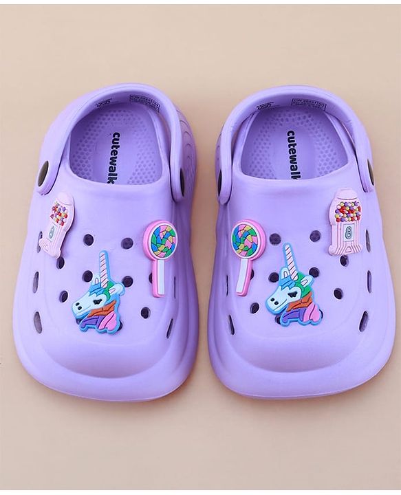 Cute Walk by Babyhug Clogs with Back Strap Closure & Unicorn Applique - Purple