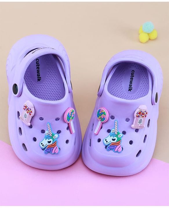 Cute Walk by Babyhug Clogs with Back Strap Closure & Unicorn Applique - Purple