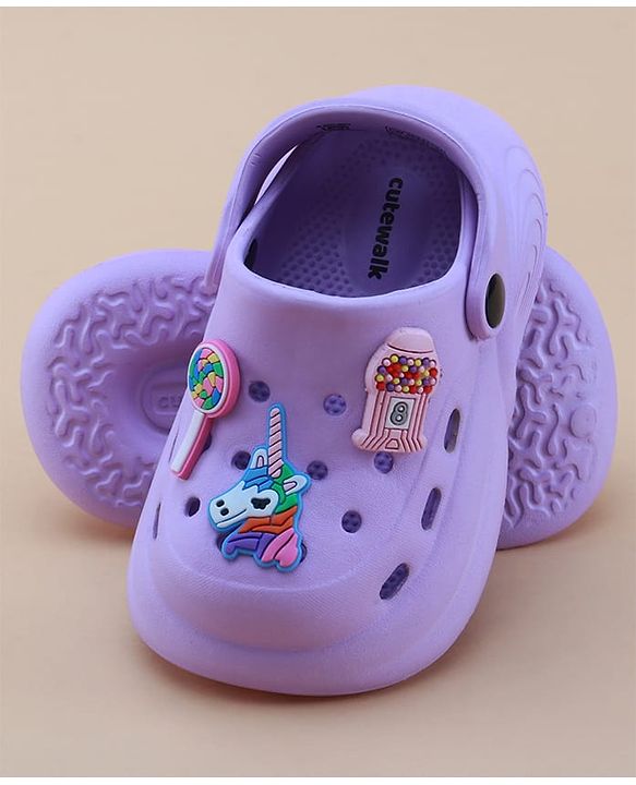 Cute Walk by Babyhug Clogs with Back Strap Closure & Unicorn Applique - Purple