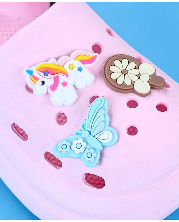Cute Walk by Babyhug Back Strap Closure Clogs with Unicorn Floral & Butterfly Applique - Light Pink