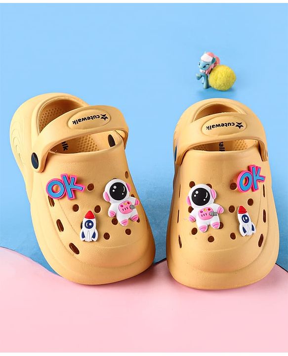 Cute Walk by Babyhug Backstrap Clogs with Space Theme Applique - Orange