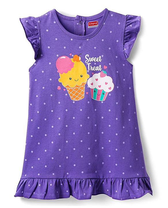 Babyhug Cotton Knit Frill Sleeves Frock with Mesh Detailing & Floral Butterfly Print - Red main image 0