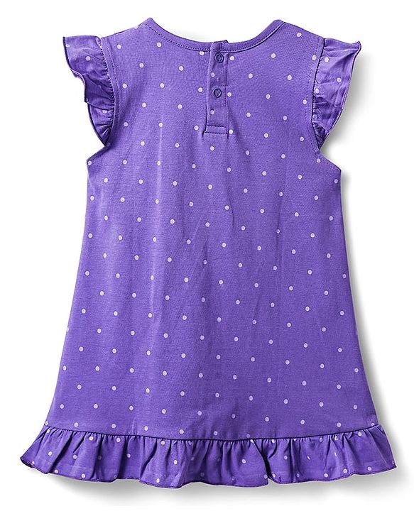 Babyhug Cotton Knit Frill Sleeves Nighty With Ice Cream & Polka Dot Print - Violet