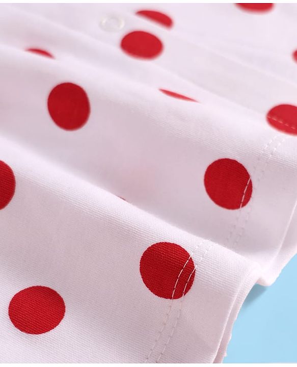 Babyhug Cotton Woven Half Sleeves Polka Dot Printed Front Open Frock With Bloomer - White
