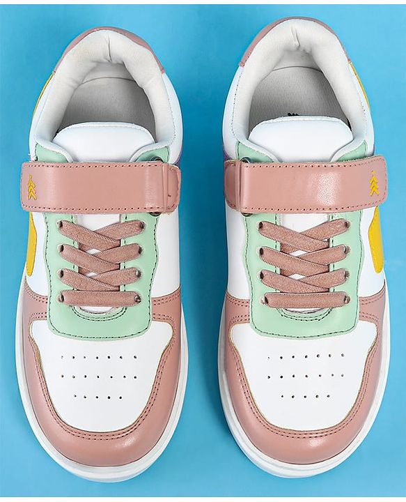 Pine Kids Casual Shoes With Velcro Closure - White & Pink