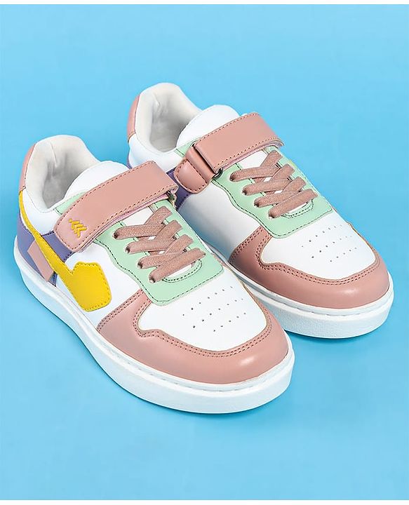 Pine Kids Casual Shoes With Velcro Closure - White & Pink