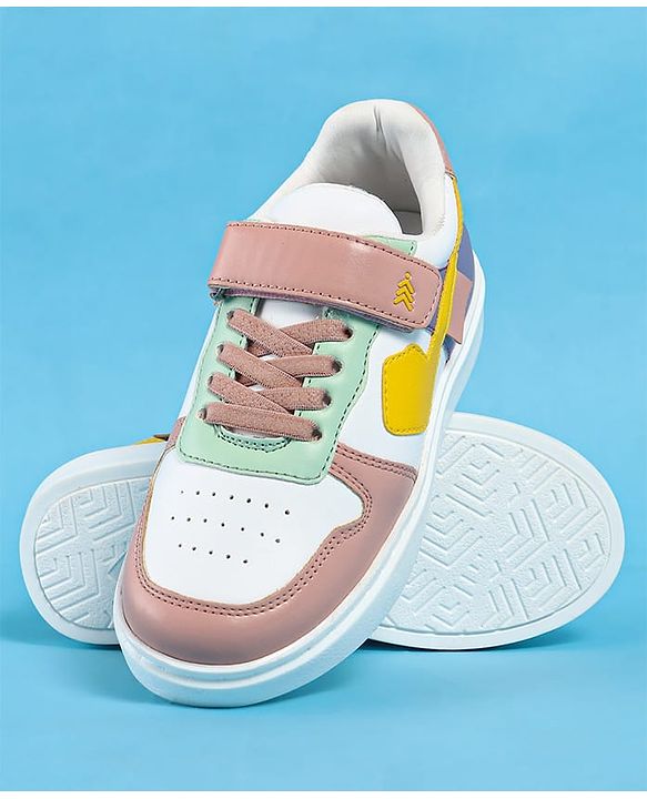 Pine Kids Casual Shoes With Velcro Closure - White & Pink