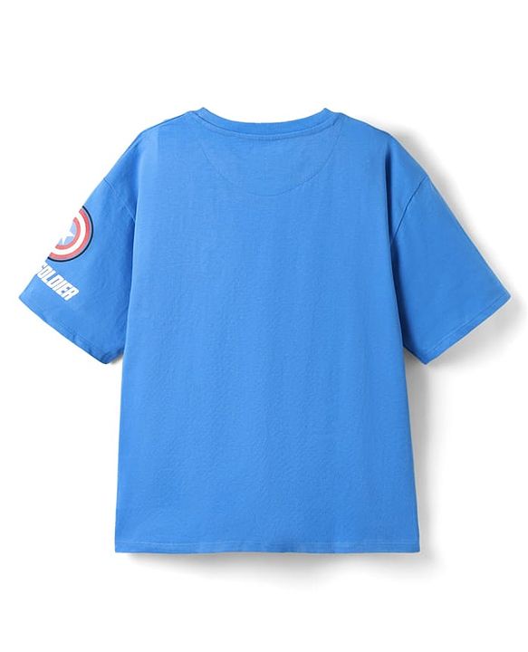 Pine Kids Marvel Single Jersey Knit Half Sleeve Drop Shoulder T-Shirt & Short Set With Captain America Graphic - Blue & Red