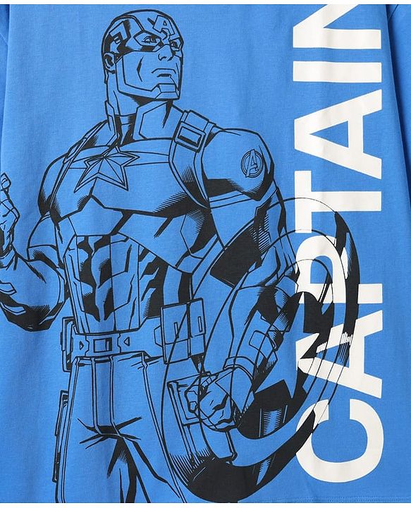 Pine Kids Marvel Single Jersey Knit Half Sleeve Drop Shoulder T-Shirt & Short Set With Captain America Graphic - Blue & Red