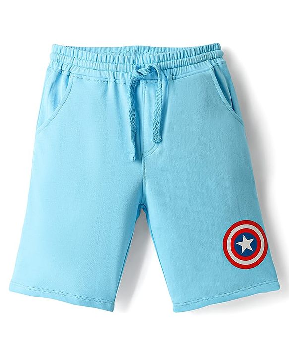 Pine Kids Marvel Single Jersey Knit Half Sleeves Drop Shoulder T-Shirt & Short Set With Captain America Graphics - Yellow & Blue