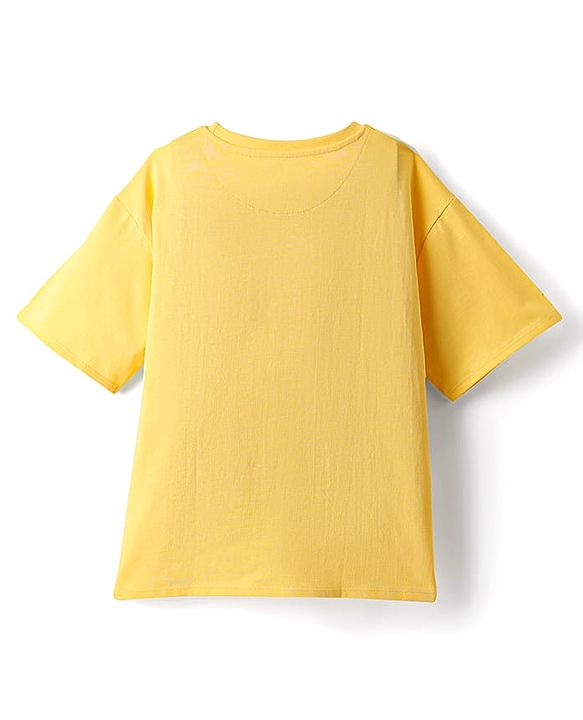 Pine Kids Marvel Single Jersey Knit Half Sleeves Drop Shoulder T-Shirt & Short Set With Captain America Graphics - Yellow & Blue