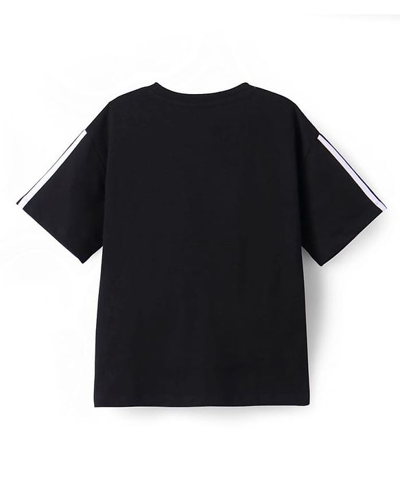 Pine Kids Disney Terry Knit Half Sleeves Oversize And Drop Shoulder T-Shirt With Mickey Mouse Graphics - Black