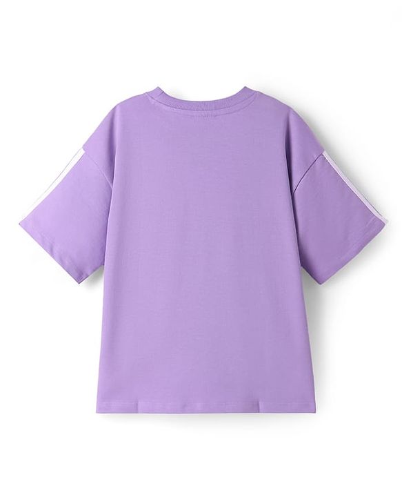 Pine Kids Disney Terry Knit Half Drop Shoulder Sleeves Oversized T-Shirt with Mickey Mouse Graphics - Lavender