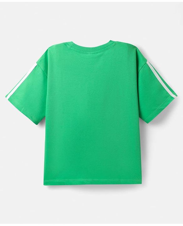 Pine Kids Marvel Terry Knit Half Sleeves Oversize And Drop Shoulder T-Shirt With Mickey Mouse Graphics - Light Green