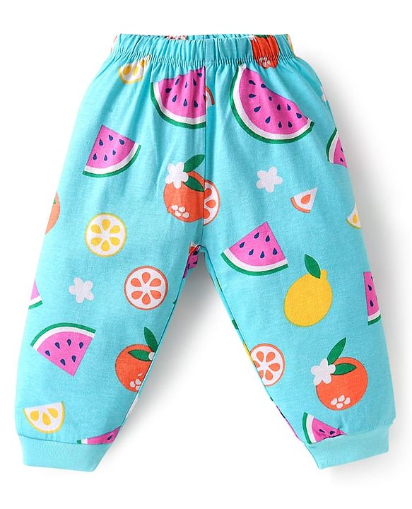 Babyhug Cotton Knit Half Sleeves Night Suit With Fruit Print - Light Blue