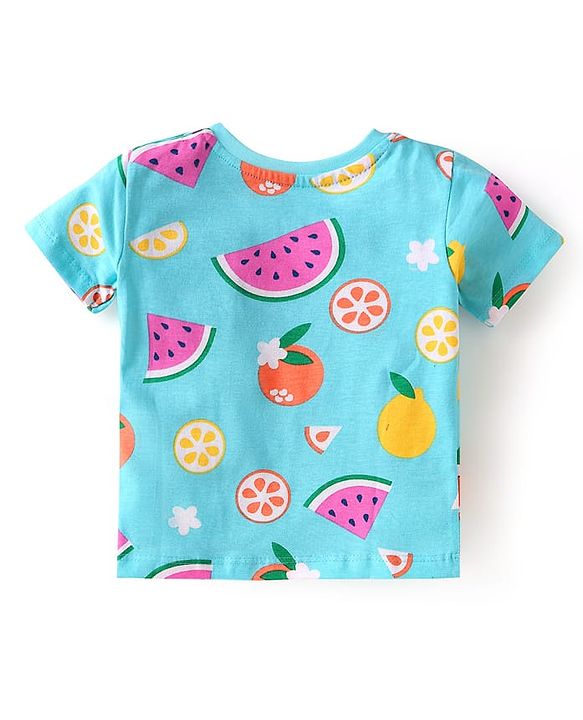 Babyhug Cotton Knit Half Sleeves Night Suit With Fruit Print - Light Blue