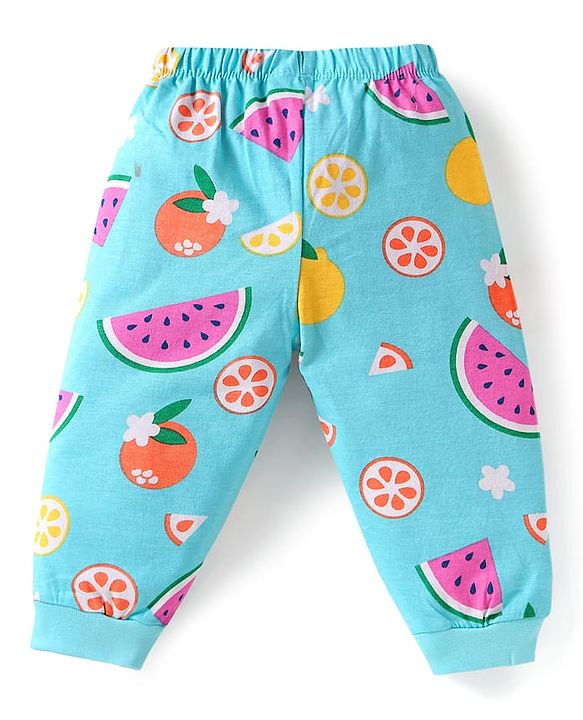 Babyhug Cotton Knit Half Sleeves Night Suit With Fruit Print - Light Blue