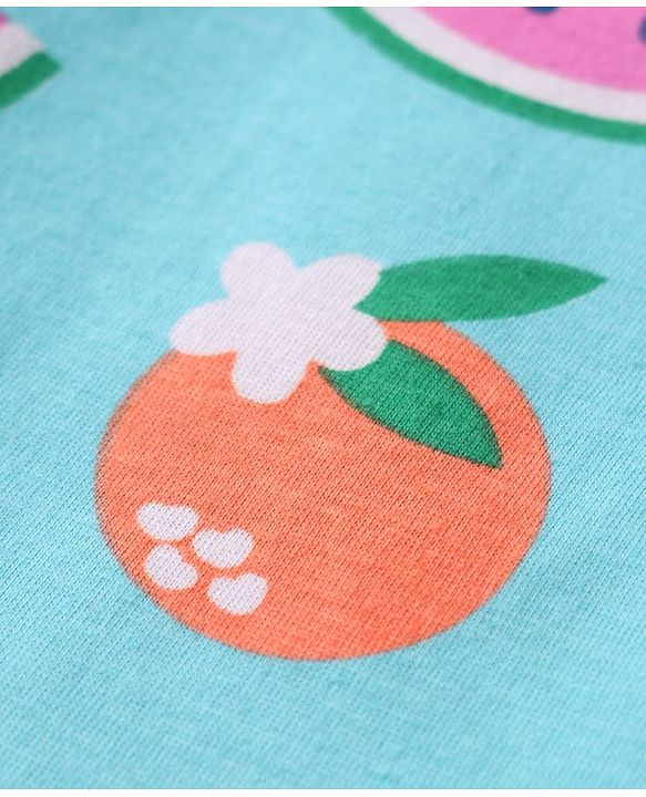 Babyhug Cotton Knit Half Sleeves Night Suit With Fruit Print - Light Blue