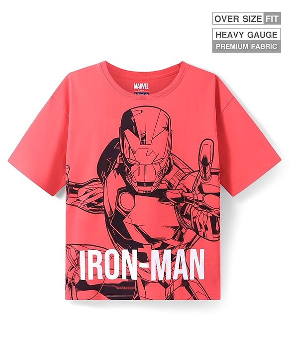 Pine Kids Disney Half Sleeves Drop Shoulder Iron Man Graphic Oversized T-Shirt - Red